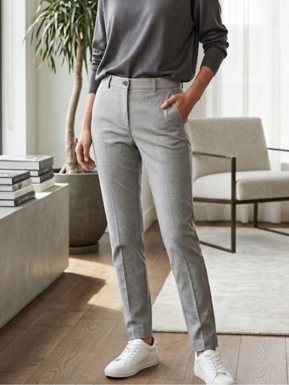 Zara Women Slim Fit Casual chinos Gray Pants New With Tag